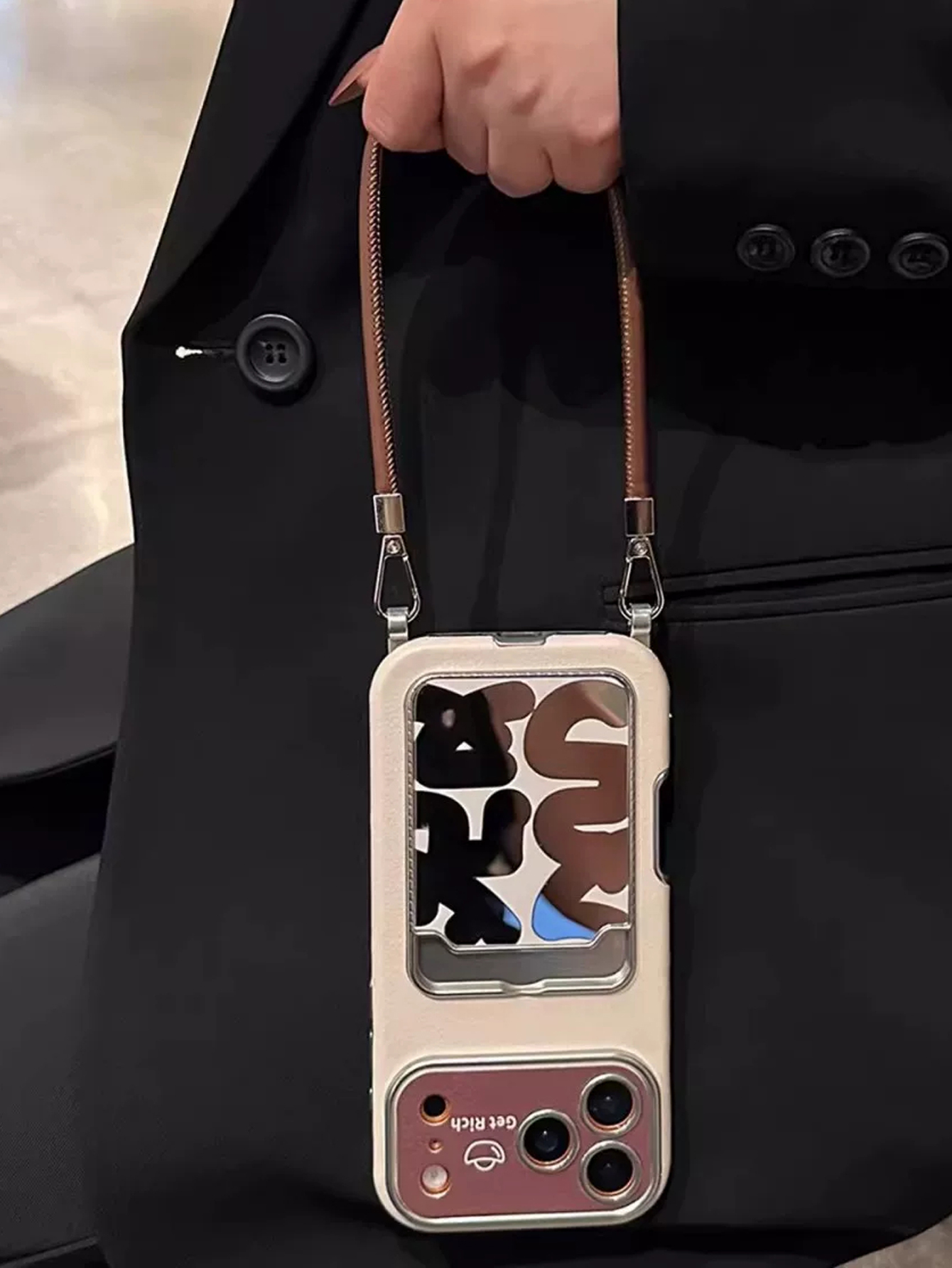 Leather Card Wallet - Lüks Deri Aynalı Kartlık Telefon Kılıfı,